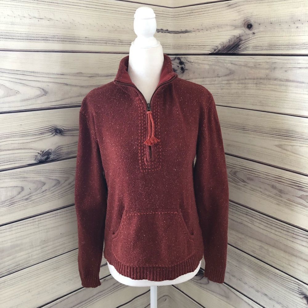 Columbia Red Wool-Cotton Quarter Zip Confetti Print Sweater Size Small